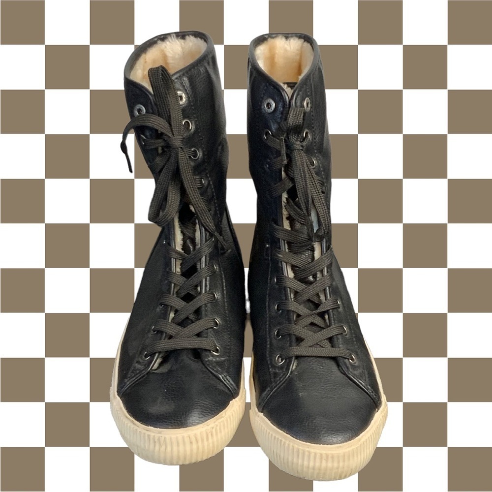 Arizona Jeans Co Black Faux Fur High Adjust Length High Top Sneakers Wm 8